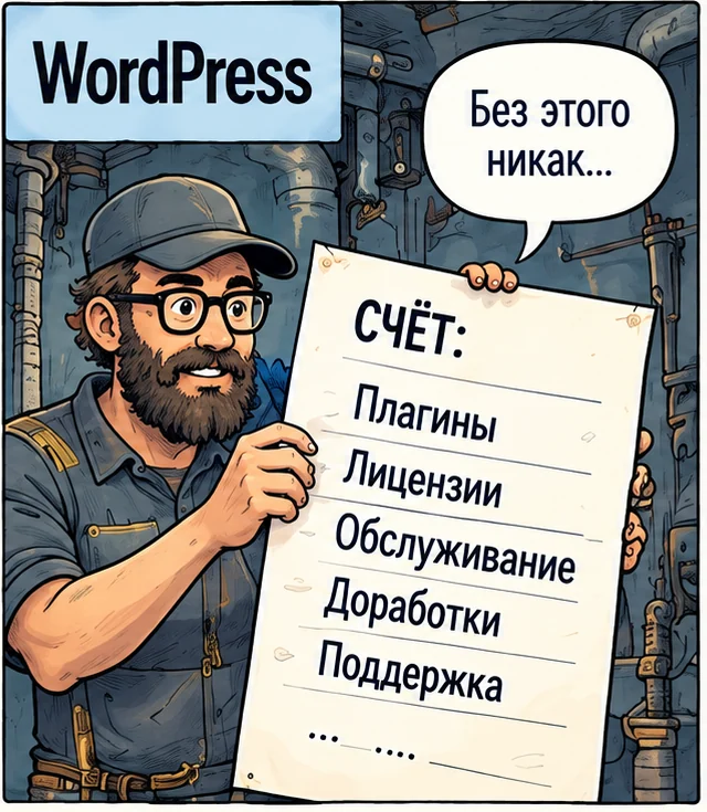 Механик держит длинный счёт за плагины и обслуживание.