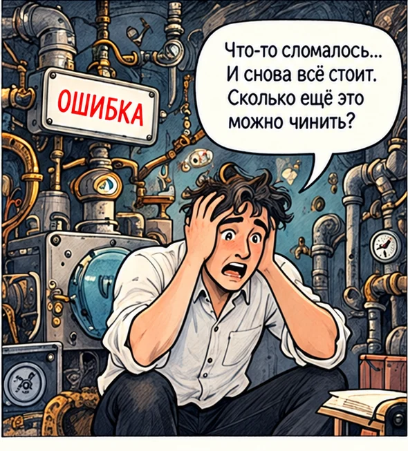 Растерянный владелец рядом со сломанной машиной.