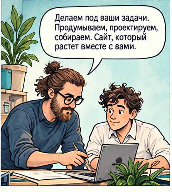 Разработчик и владелец вместе проектируют сайт.