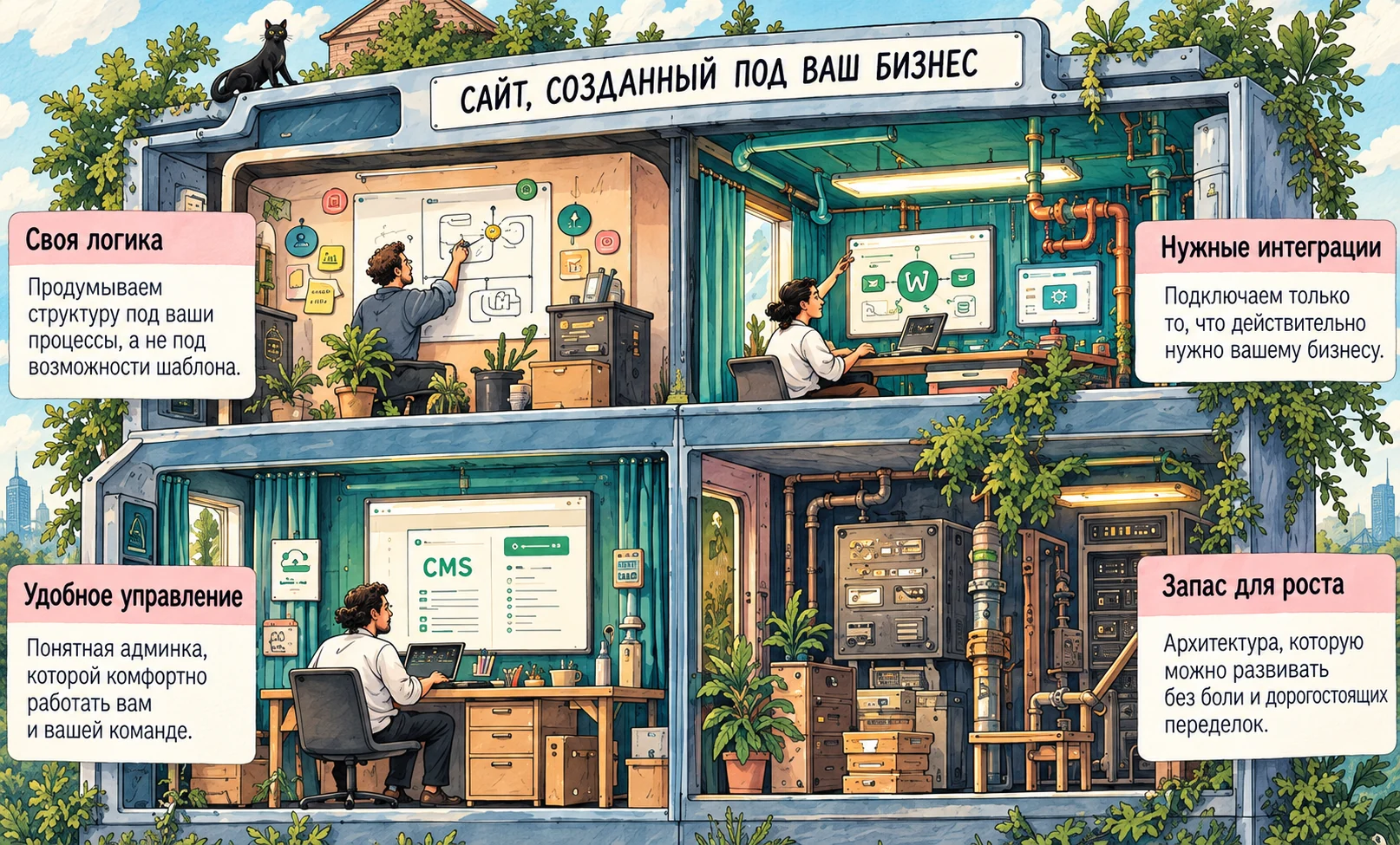Мастерская-сайт в разрезе: планирование, интеграции, управление и пространство для роста.